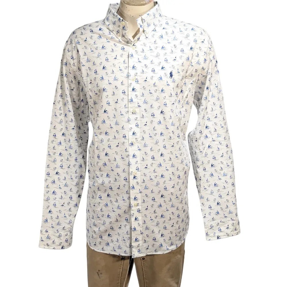 Polo Ralph Lauren Nautical Sailboat Cotton Blend Button Down Shirt Sz XL NWT$138